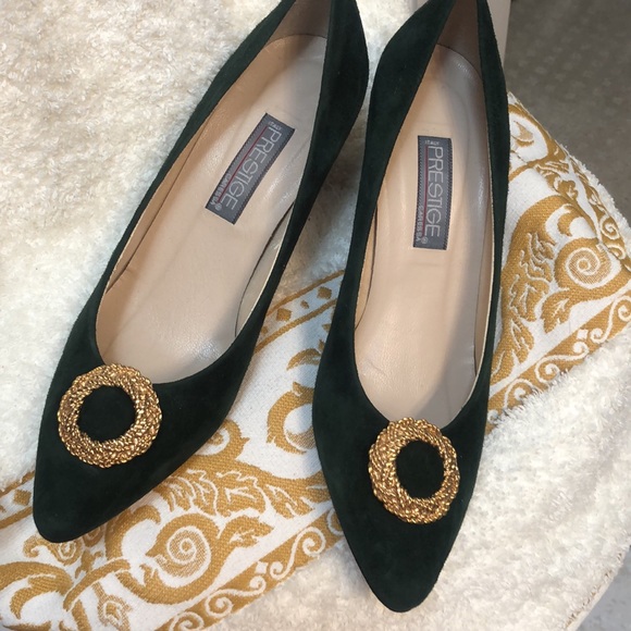 Suede Italy 🇮🇹 Pine Green Heels 7.5 m vintage Holidays ✨Festive ✨ So unique ✨ - Picture 6 of 10